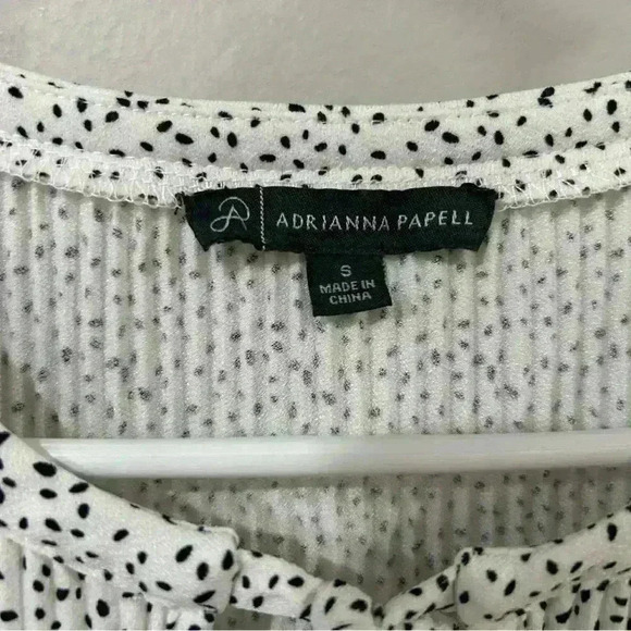 Adrianna Papell Black White Polka Dot front tie Short Flutter Sleeve Blouse - Picture 2 of 4